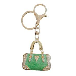Mini Green Enamel with Rhinestones Handbag Key Chain or Purse Ornament -…